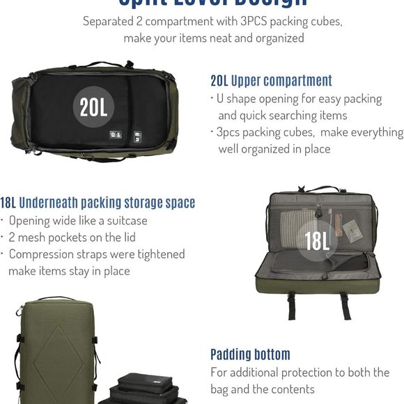 38L Travel Max Duffel Bag 20" Carry On Backpack-Duffel Hybrid Bag (Army … - Picture 6 of 8